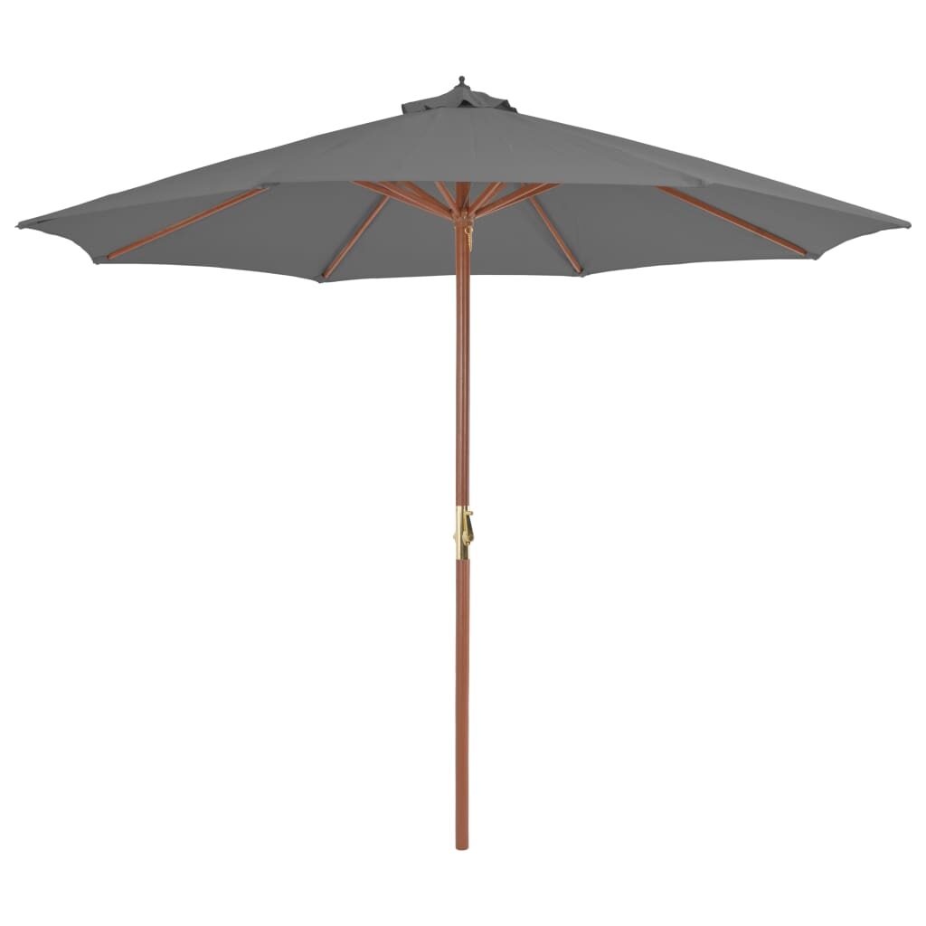Lauko skėtis su mediniu stulpu