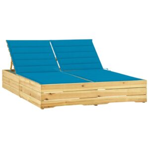 Dvivietis saulės gultas su mėlynais čiužinukais