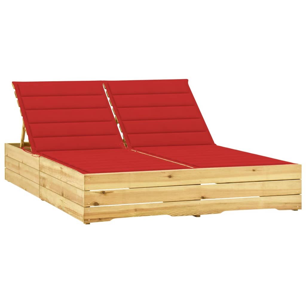 Dvivietis saulės gultas su raudonais čiužinukais