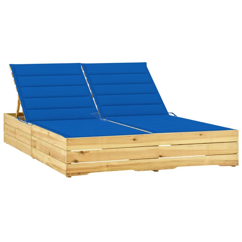 Dvivietis saulės gultas su mėlynais čiužinukais