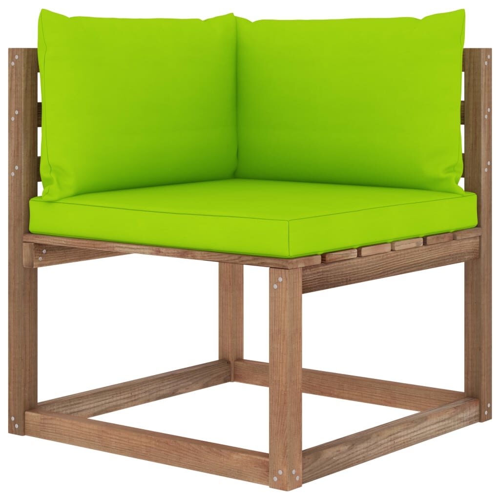 Grande - Kampinė sodo sofa iš palečių su šviesiai žaliomis pagalvėlėmis