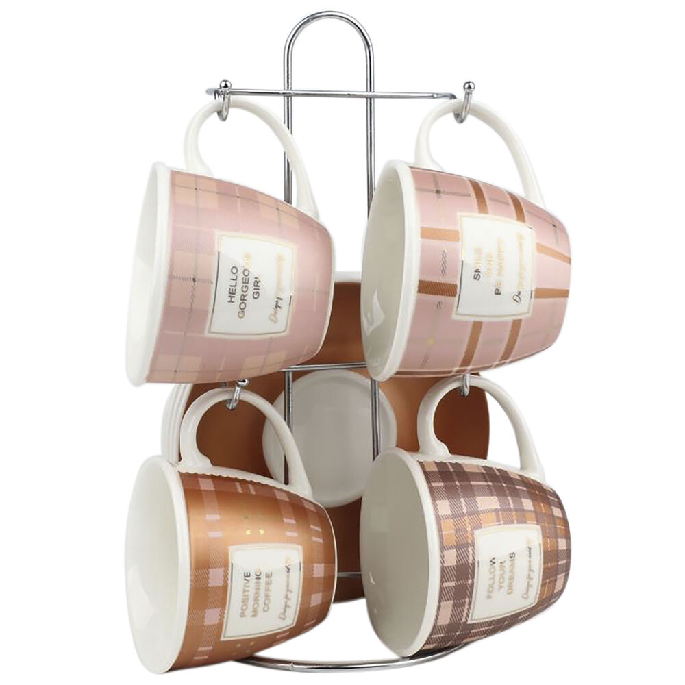 Kavos puodelių rinkinys Home Decor Rožinė Ruda Porcelianas Bone China (210 ml)