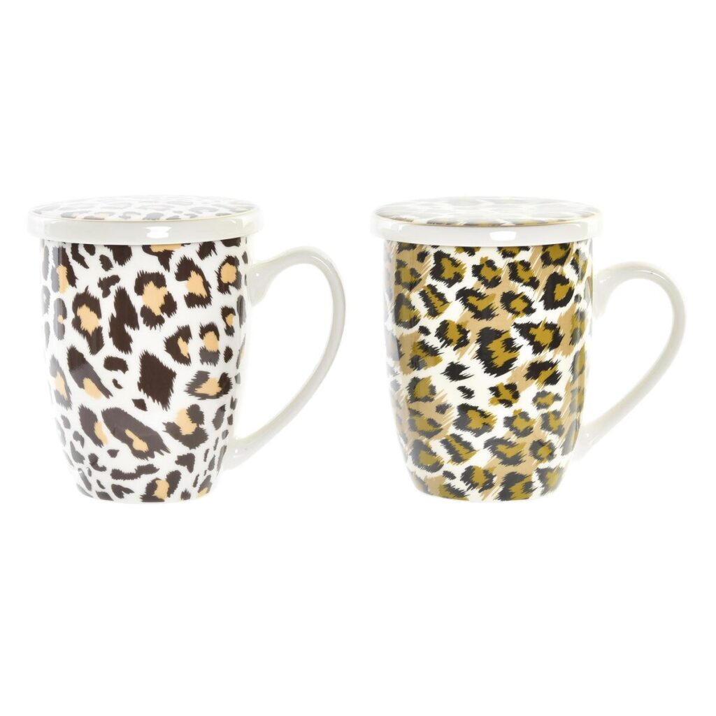 Puodelis su arbatos filtru Home Decor Leopardas Porcelianas (380 ml) (2 vnt.)