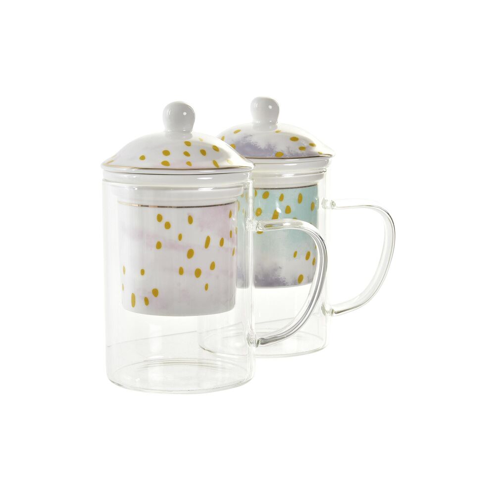 Puodelis su arbatos filtru Home Decor Porcelianas Rožinė Mėtos (300 ml) (2 vnt.)