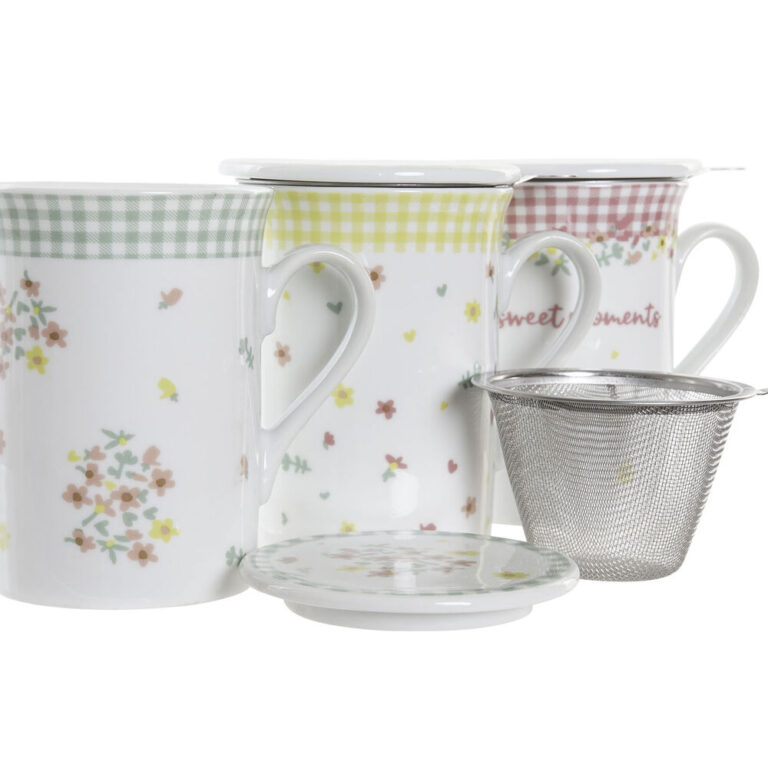 Puodelis su arbatos filtru Home Decor Gėlės Porcelianas (280 ml) (3 vnt.)