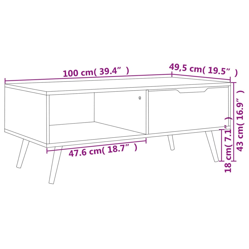 Kavos staliukas, juodas, 100x49,5x43cm, apdirbta mediena - GRANDE Kavos staliukas, juodas, 100x49,5x43cm, apdirbta mediena - GRANDE